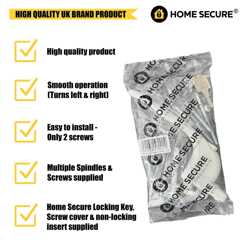 Home Secure™ Universal Locking uPVC Window Handle with Keys – Espag Window Handle Replacement, Reversible Left or Right, Multi-Spindle Fit, White