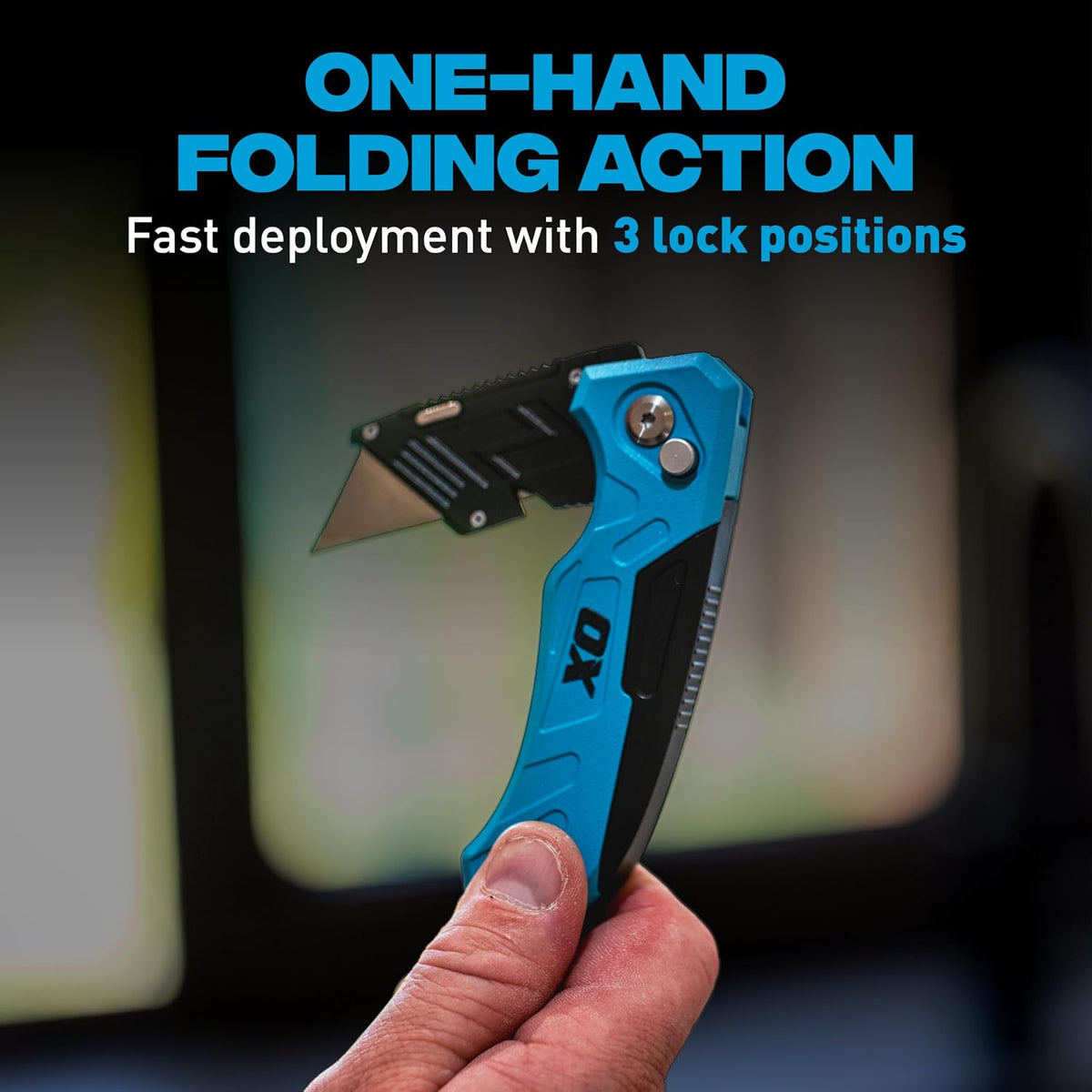 OX TOOLS P224301 Pro Heavy Duty Fixed Blade Folding Knife, Blue / Black