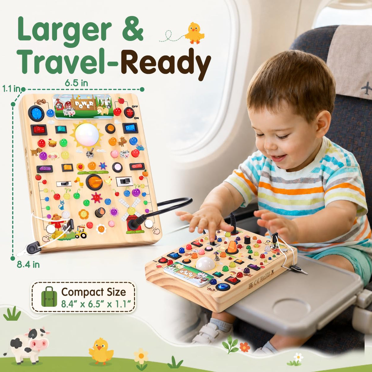 Busy Board with LED Light Switches, Montessori Toys for 1 2 3 Years Old, Toddlers Wooden Toy Sensory Activity Board, Travel Toys for 1+ Year Old Boy & Girl Birthday Gift