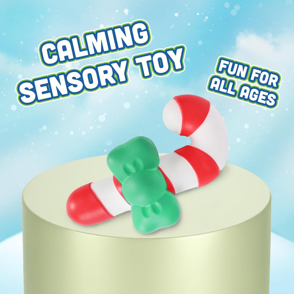 Toymendous Candy Cane Squish, Christmas Sensory Fidget Toy for Kids Ages 3+, Soft Squeezable Candy Cane Stress Relief Toy, Holiday Stocking Stuffer