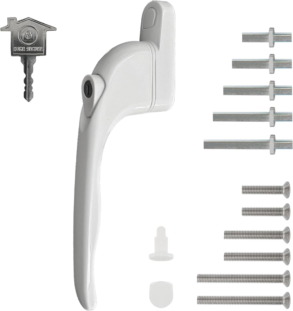 Home Secure™ Universal Locking uPVC Window Handle with Keys – Espag Window Handle Replacement, Reversible Left or Right, Multi-Spindle Fit, White