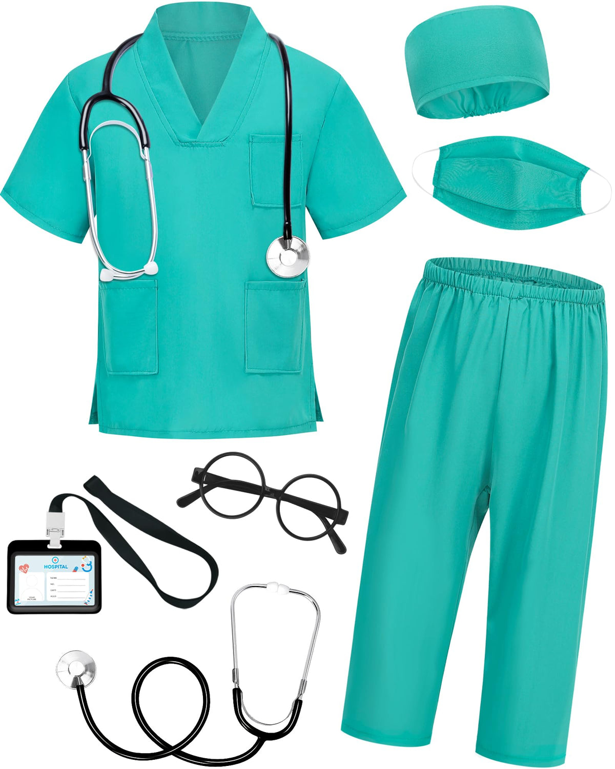 ICECUTE Doctor Scrubs for Kids,7 Pcs Scrubs Costume with Accessories 3-11Y