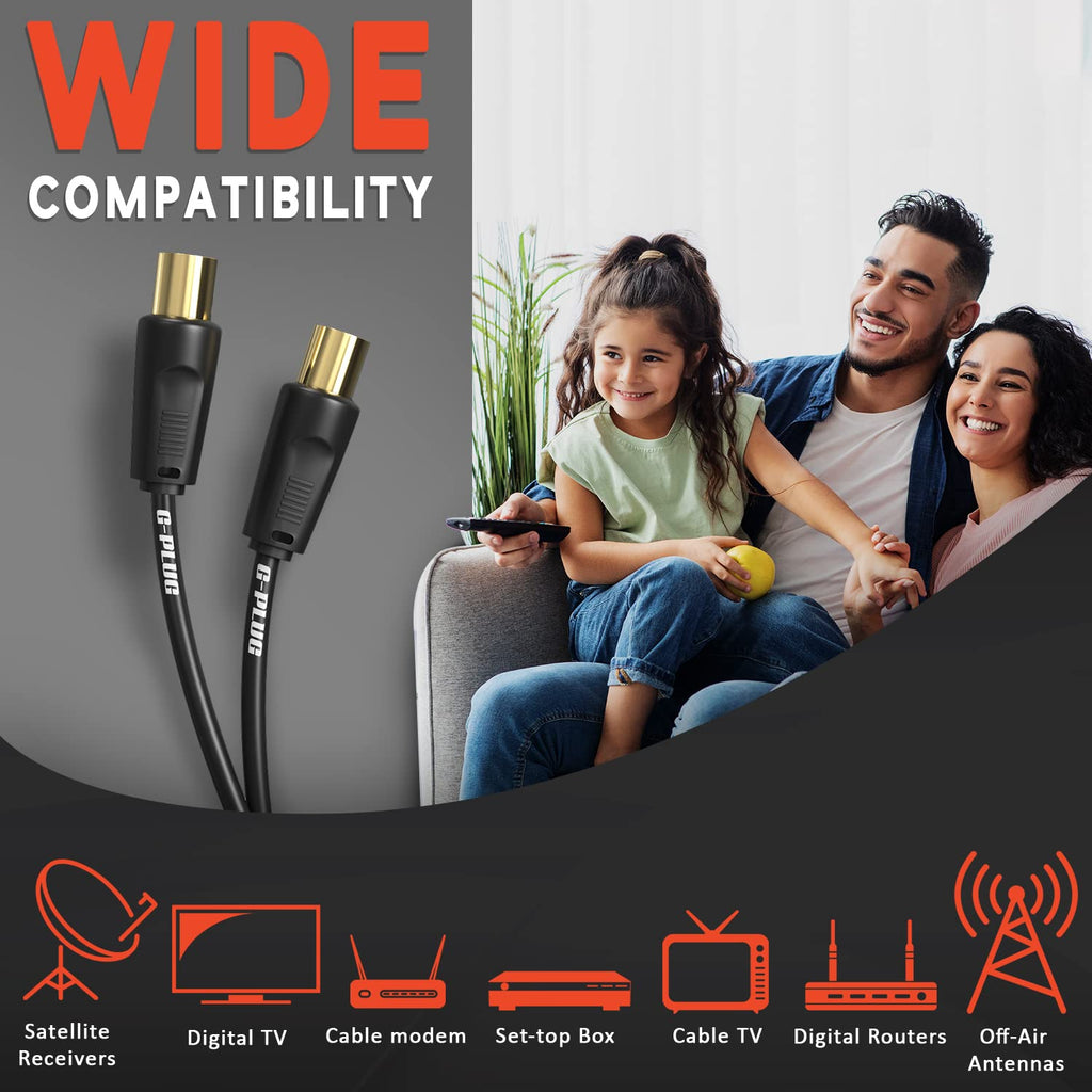 G-PLUG 1m TV Aerial Cable, Coaxial Cable for Freeview, Sky Box and Freesat