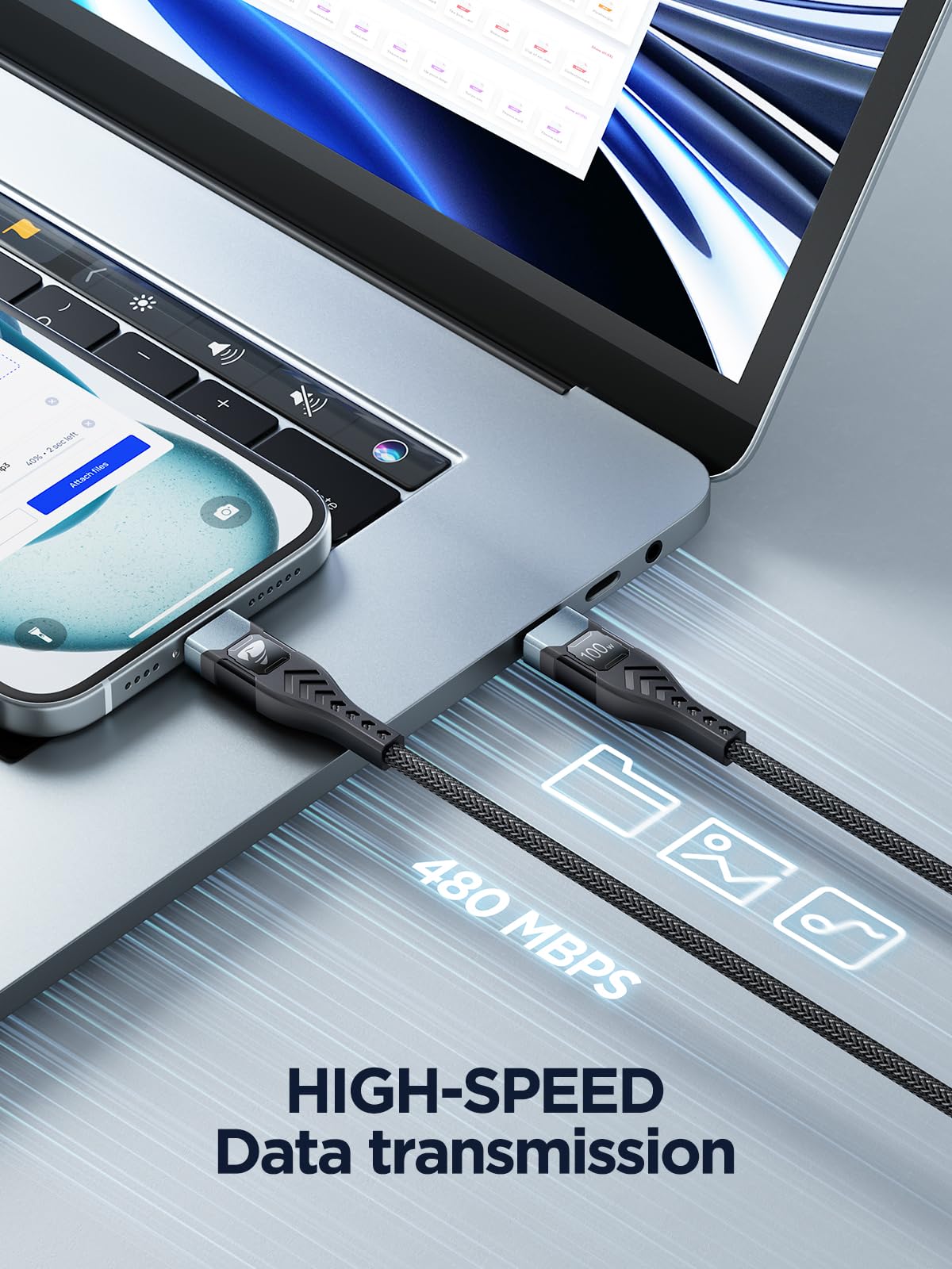 100W USB C to USB C, Fast Charging Cable 3M Long Type C Cable C to C Charger Fast Charg Lead Usbc to Usbc for iPhone 16 15 Pro Max Plus MacBook iPad Pro/Air Samsung Galaxy S23/S22/S21 Google Pixel