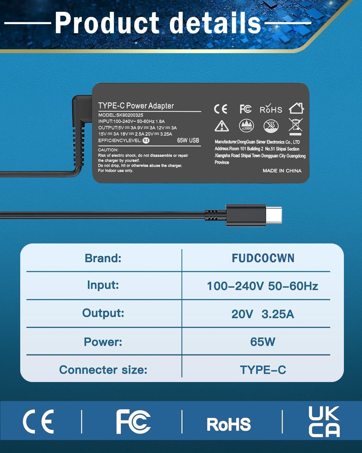 65W USB C Laptop Charger Compatible with HP Lenovo Dell Asus Samsung Acer Google Chromebook Charger Fast Charging Type C Power Adapter