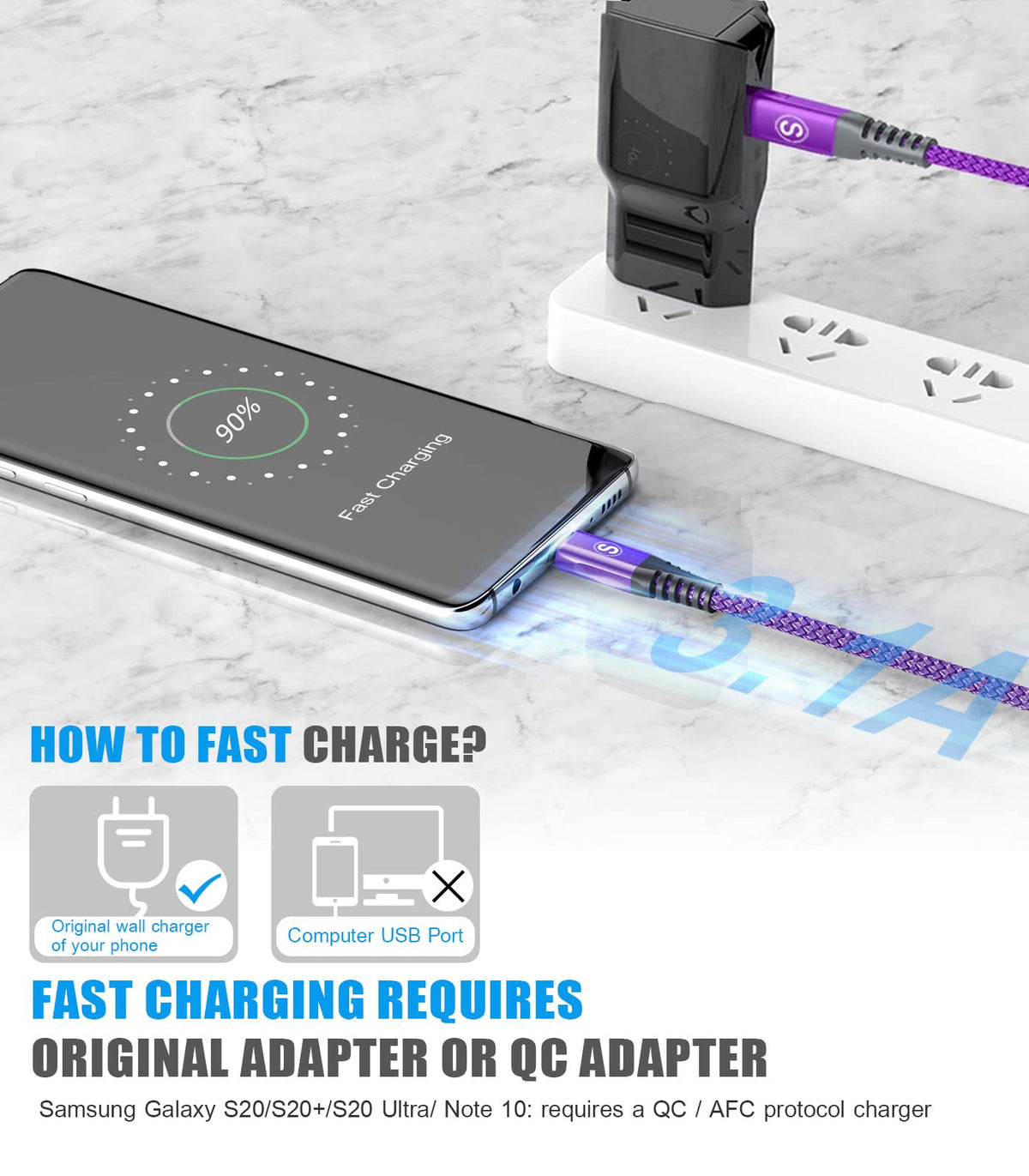2-Pack 3m 60W USB C to USB C Charger Cable, PD Type C Super Fast Charging for iPhone 16 15 MacBook iPad Pro, Samsung Flip Fold 7 6 5 S25 S24 S23 Ultra, Steam Deck, Nintendo Switch etc