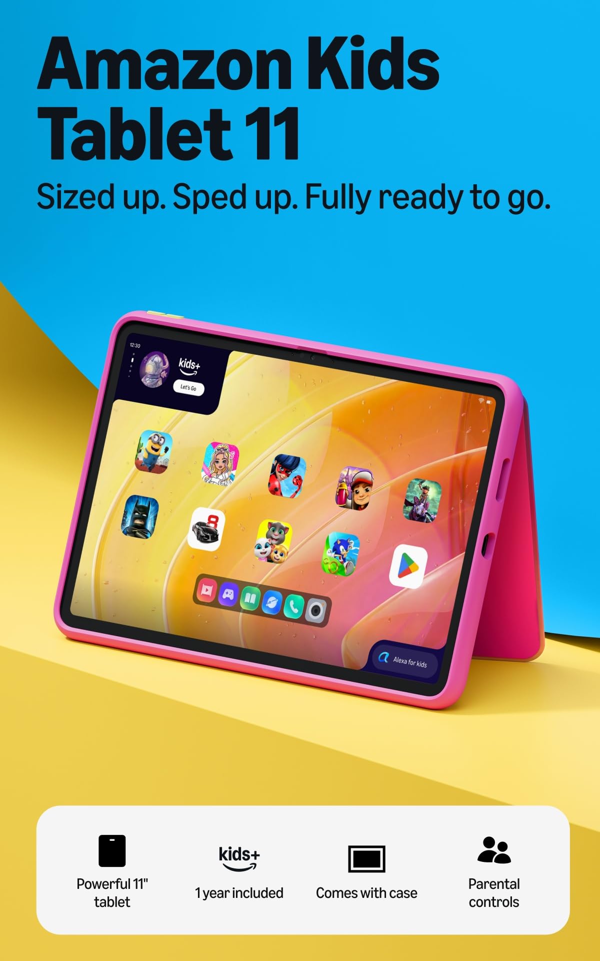 Amazon Kids Tablet 11 (newest gen) ages 6+, 11" 2.5K display, all-day battery, plus 1 year of Kids+ with videos, apps, games and books, slim hard case included (SpongeBob and Patrick)