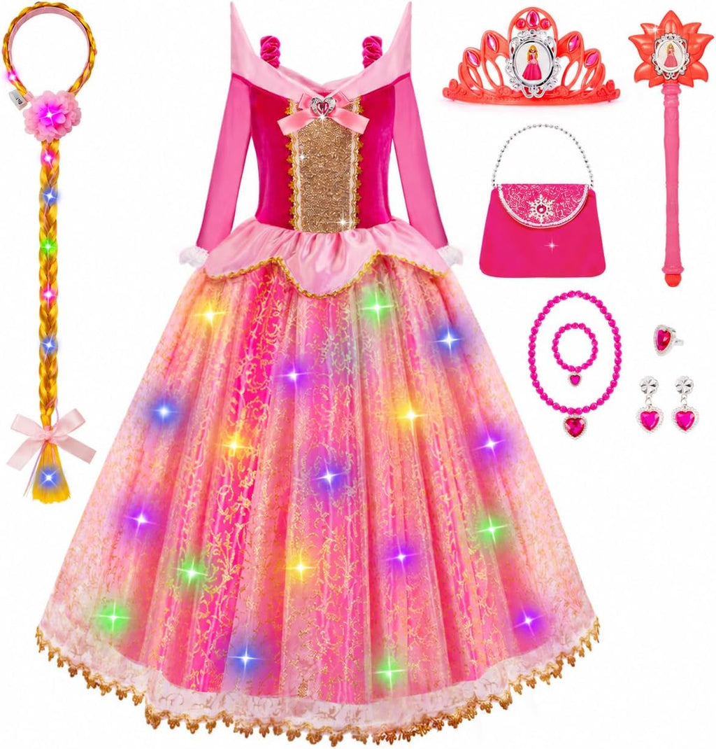 Meland Light Up Princess Dress for Girls Ages 3-10, Halloween Costume Party
