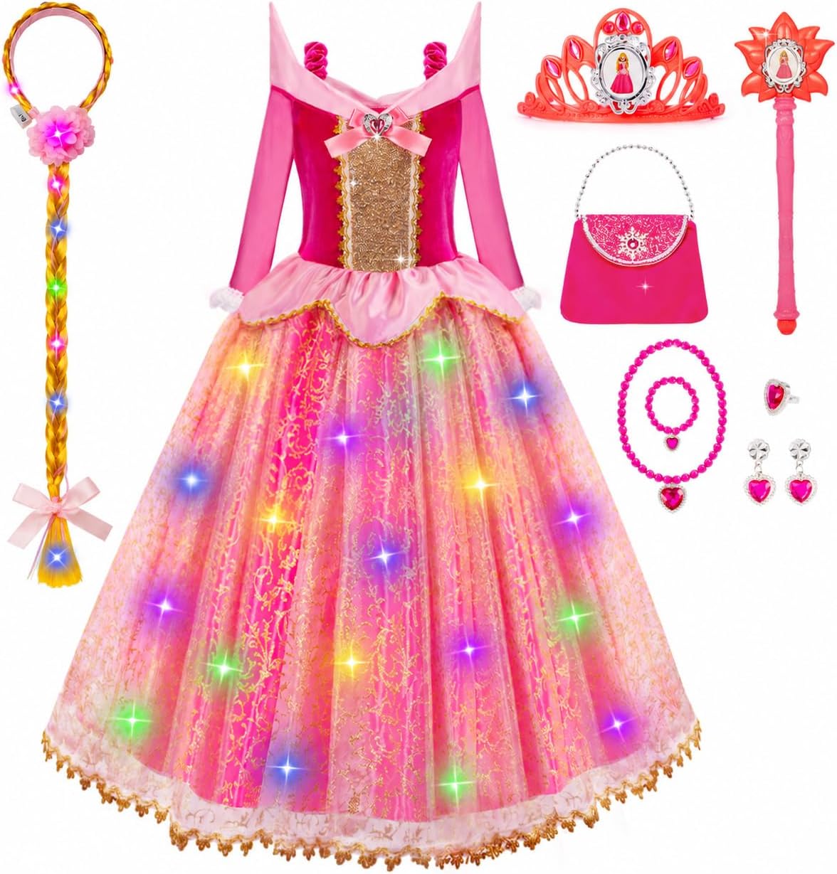 Meland Light Up Princess Dress for Girls Ages 3-10, Halloween Costume Party
