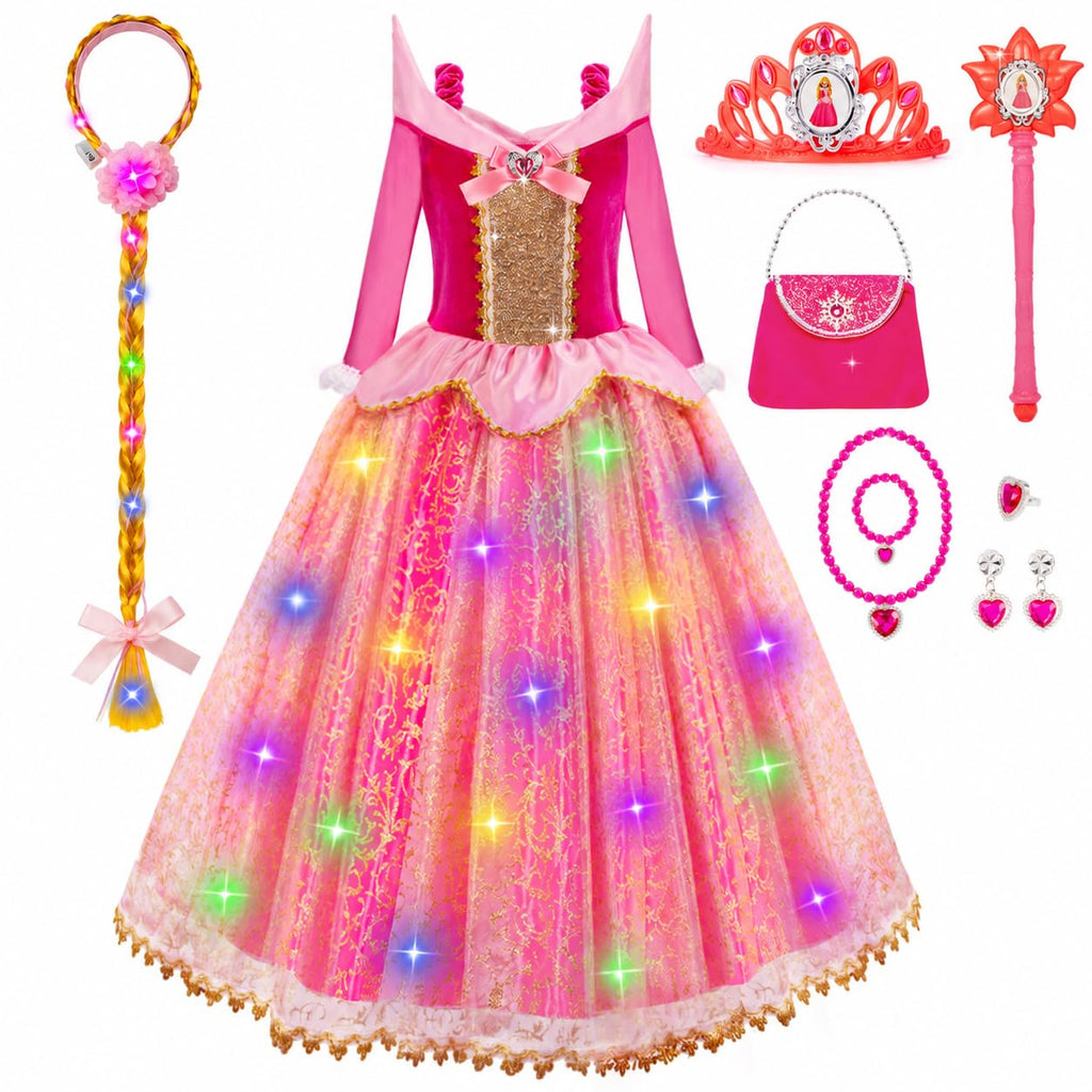 Meland Light Up Princess Dress for Girls Ages 3-10, Halloween Costume Party