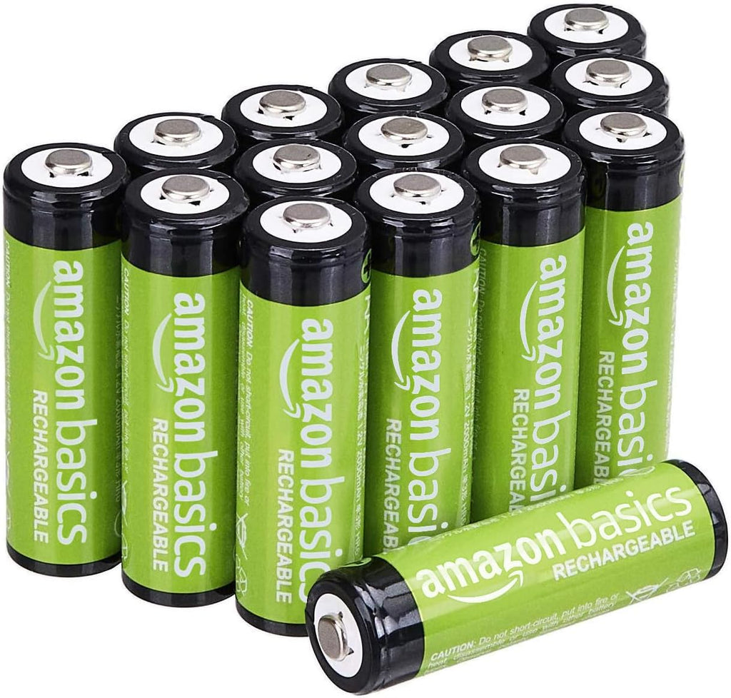 Amazon Basics 16-Pack Rechargeable AA NiMH Batteries, 2000 mAh, 1.2V, Recharge up to 1000x Times, Pre-Charged