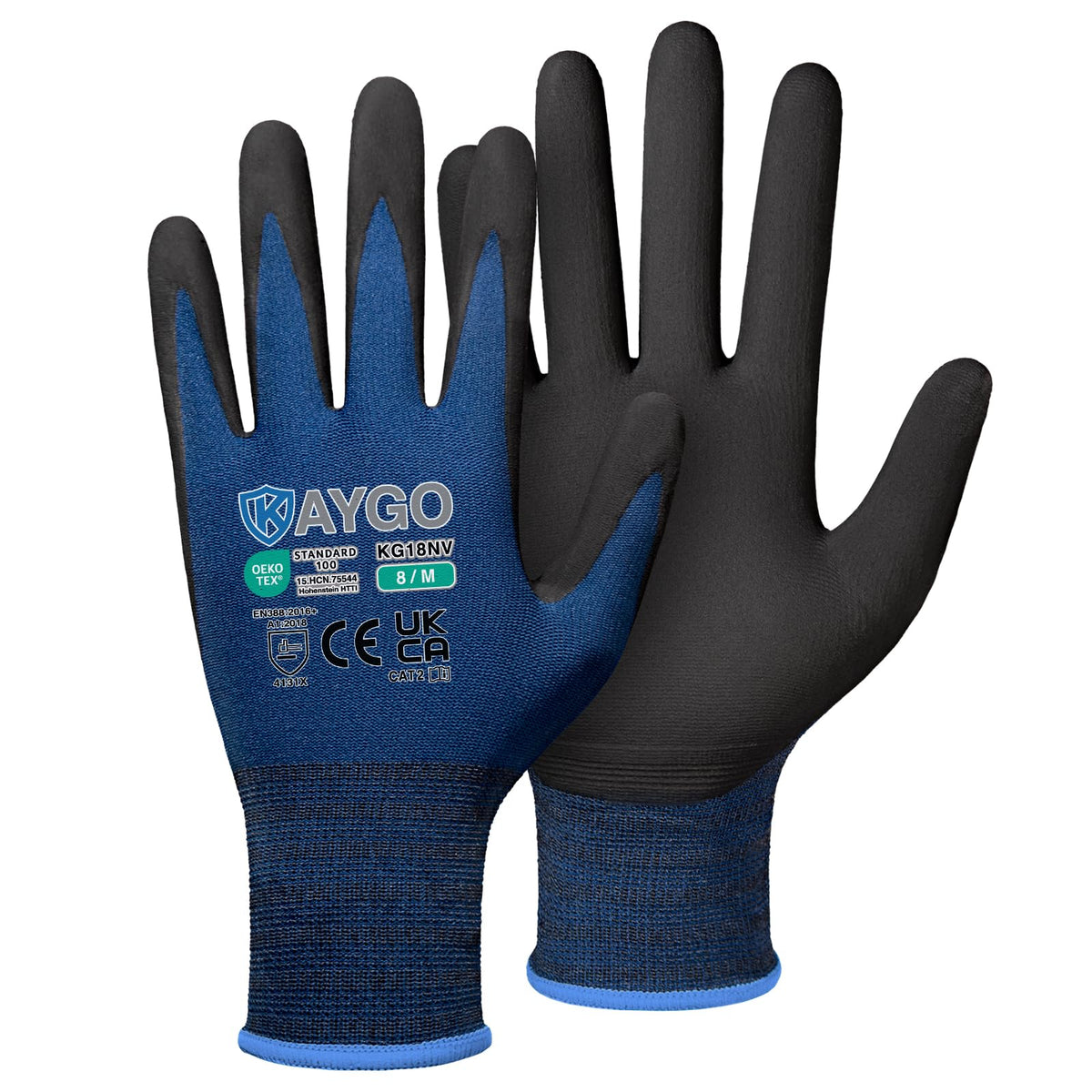 KAYGO Safety Work Gloves MicroFoam Nitrile Coated 12 Pairs, KG18NH