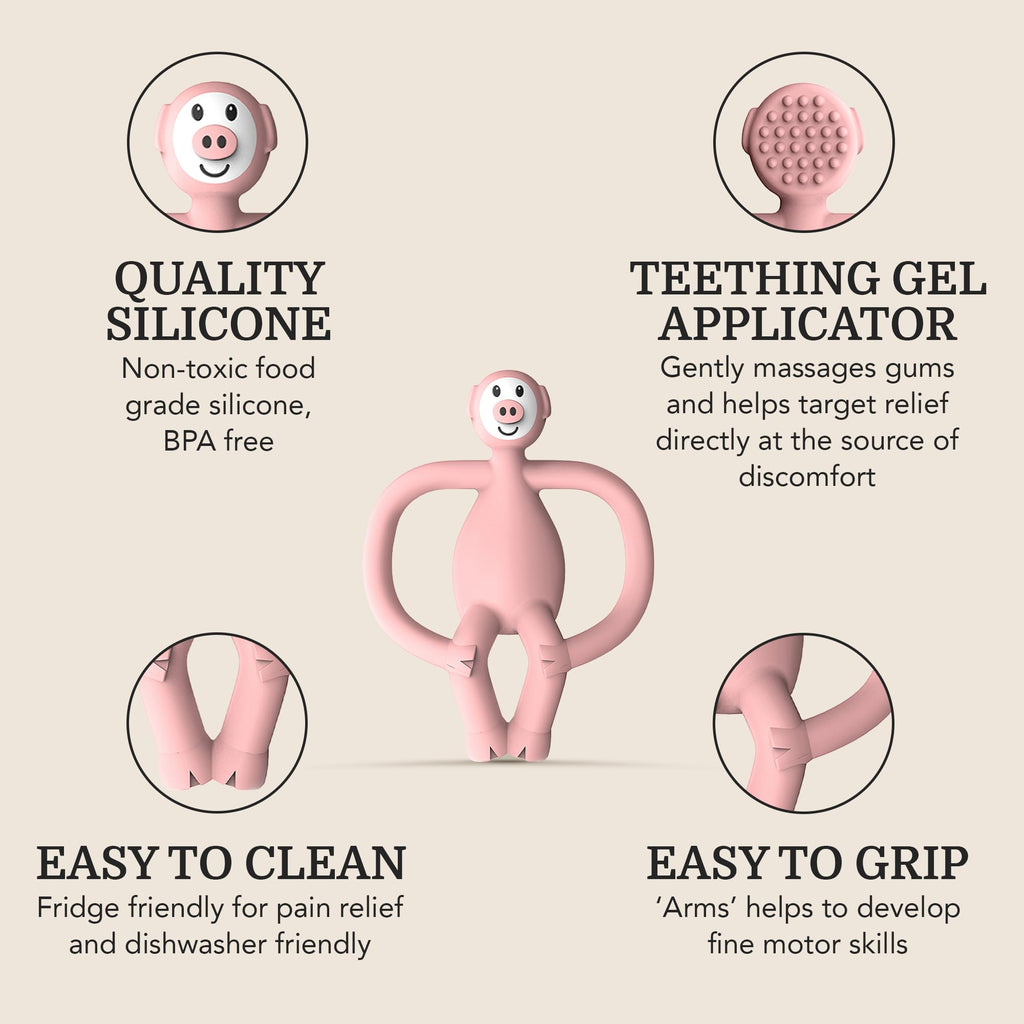 Matchstick Monkey, Antimicrobial Silicone Teether & Gel Applicator, Easy To Grip, BPA Free, 3 Months Old+, 11 cm, Gigi Giraffe, Pack of 1