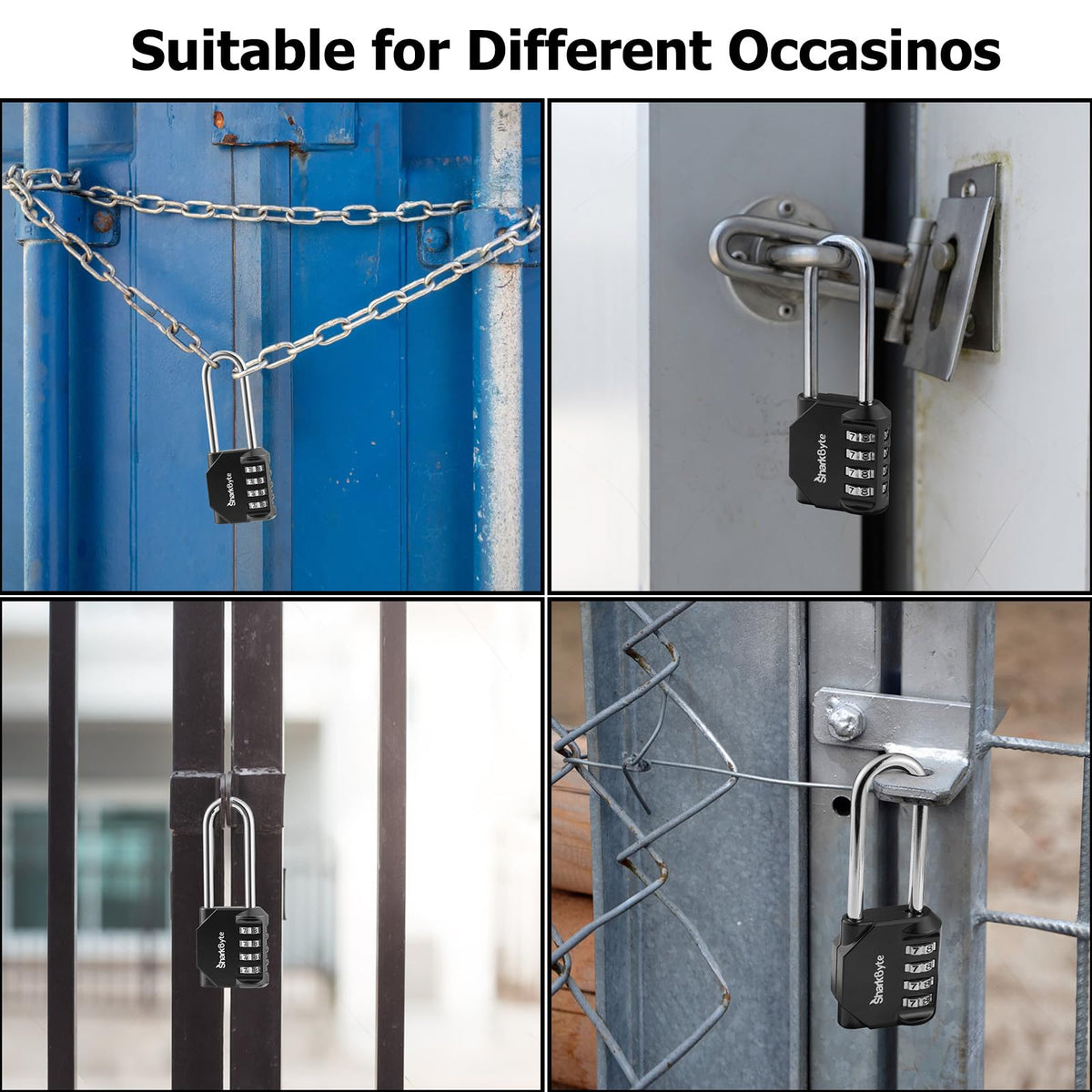 SharkByte Heavy Duty Combination Padlock – 4-Digit Weatherproof Outdoor Lock with Stainless Steel Shackle, Anti-Rust Resettable Code for Gym, School, Locker, Shed, Toolbox, Gate & Warehouse - Purple