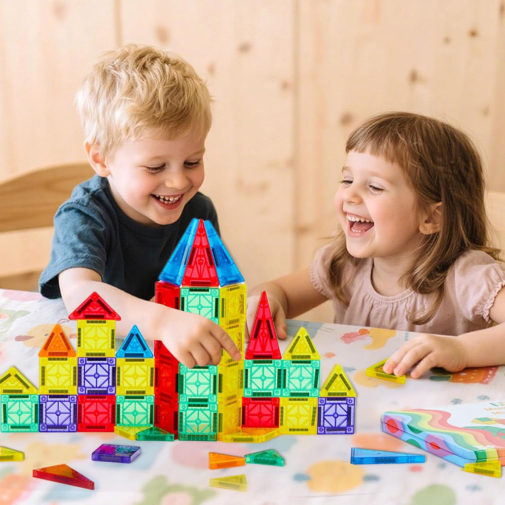 FNJO Mini Magnetic Tiles, 60PCS STEM Building Blocks Toy for Kids