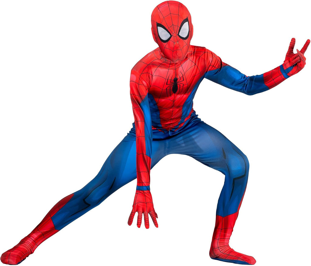 Marvel Spider-Man Official Youth Deluxe Zentai Costume - Deluxe Two-Way Stretch Spandex with Invisible Zippers and Wrist Openings for Added Convenience (M)