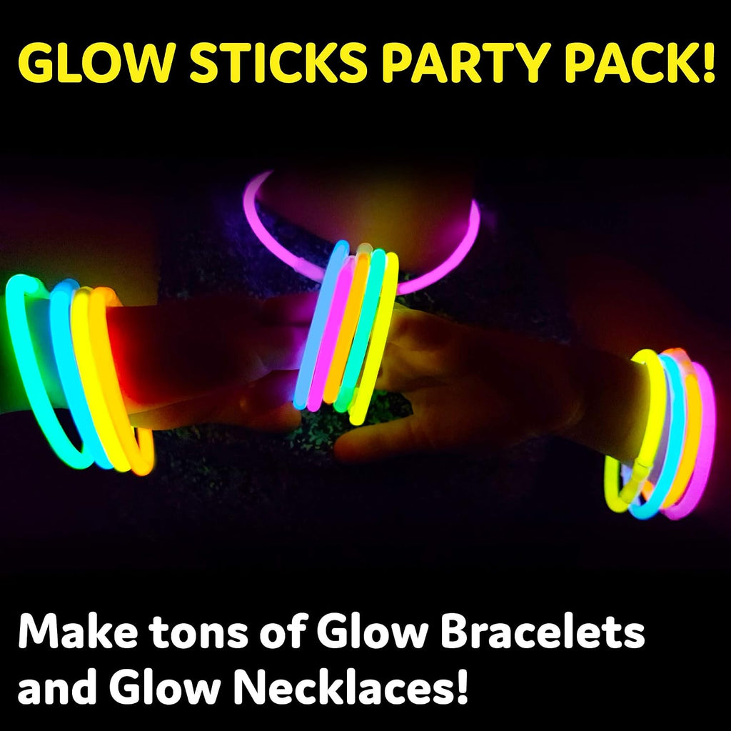 PartySticks Glow Sticks Halloween Party Supplies 100pk - 8 Inch Glow in the Dark Light Up Sticks Party Favors, Glow Party Decorations, Neon Party Glow Necklaces and Glow Bracelets with Connectors