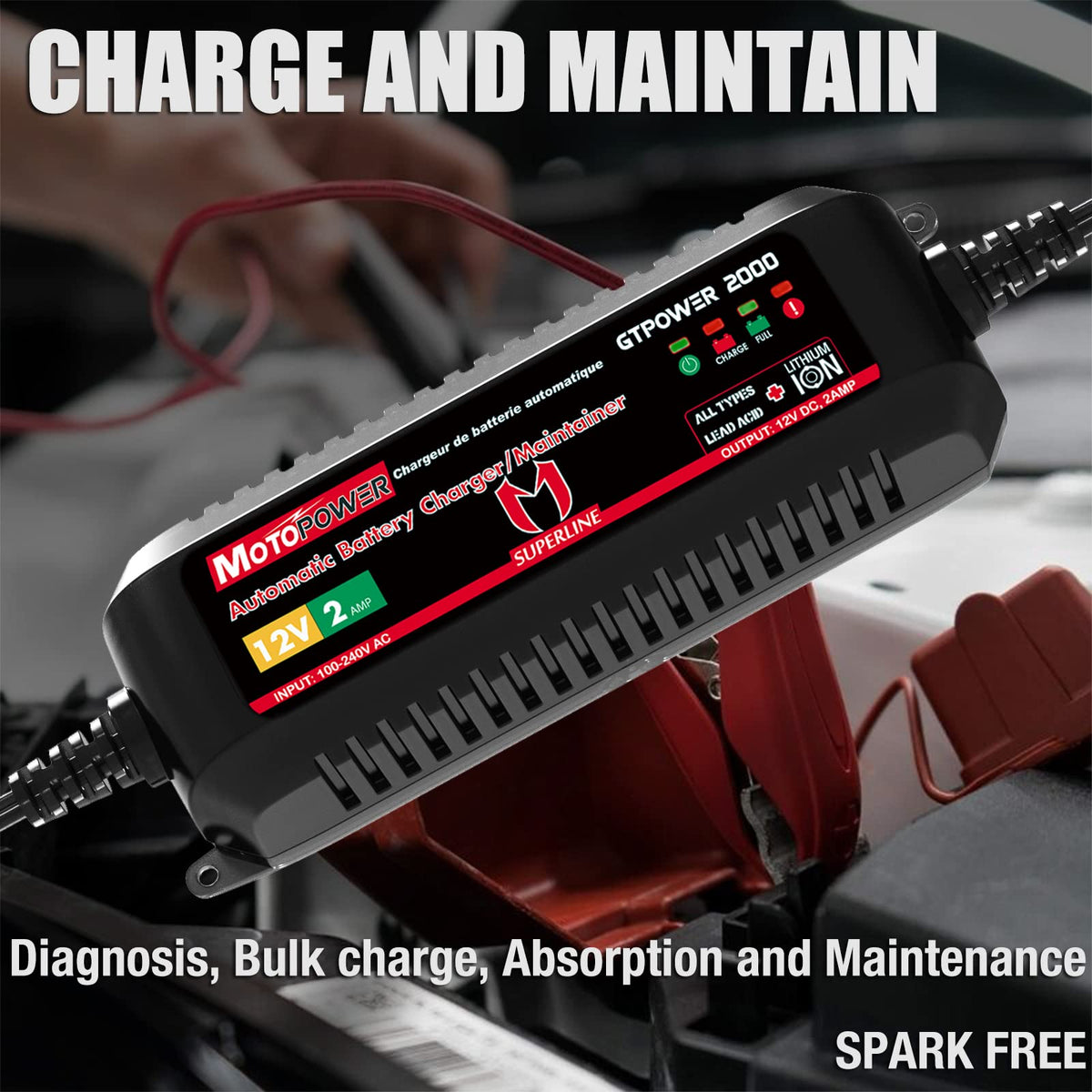 MOTOPOWER MP00205A 12V 800mA Fully Automatic Battery Charger/Maintainer - UK Plug