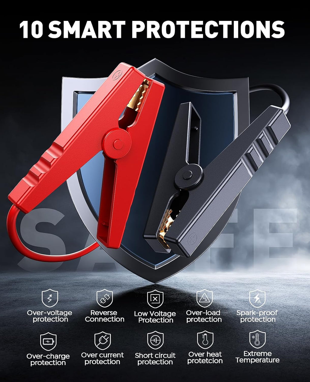 5000A Jump Starter Power Pack with 150PSI Air Compressor, Car Battery Booster Jump Starter for 12V Vehicle(Up to All Gas/9L Diesel), Jump Pack with Flashlight, Force Start, Gloves