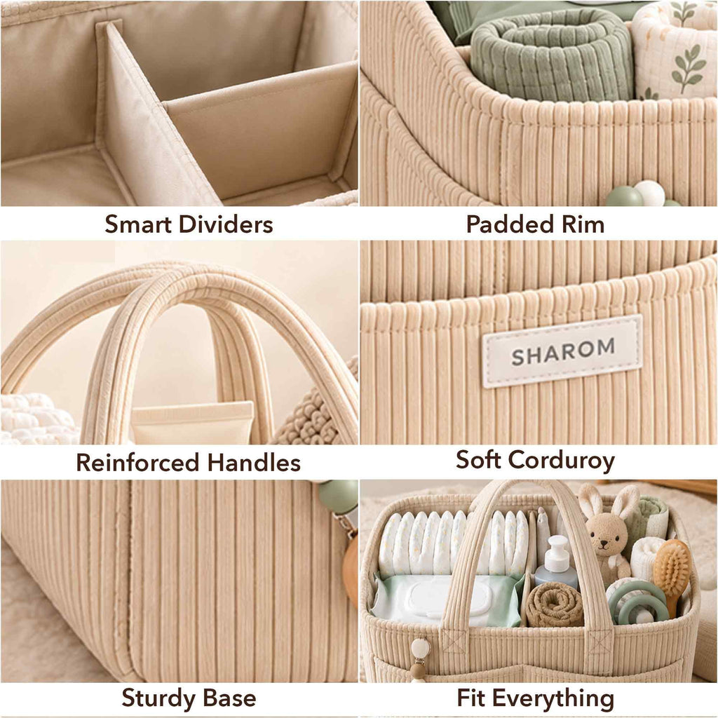 Essential Baby Caddy for Newborns. Spacious, Sturdy & Portable Diaper and Nappy Caddy for Newborn Essentials, Nursery Storage Basket & Organiser for Baby Shower Gifts & Registry Must-Haves Grey