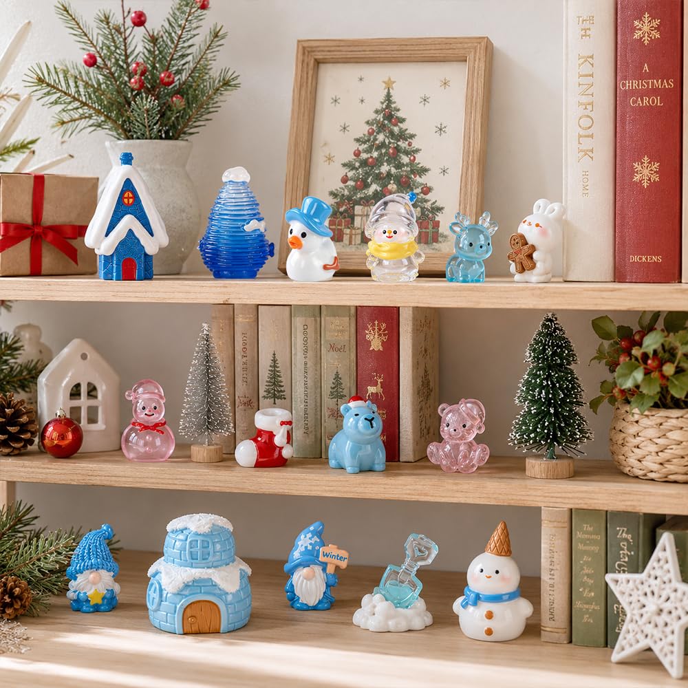 DIYDEC 24pcs Luminous Christmas Mini Resin Tree Figures Toys
