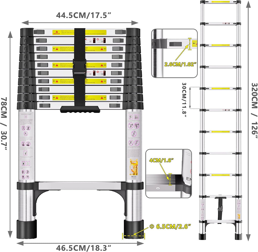 Telescopic Ladder, 3.2M Stainless Steel Loft Ladder, Ladders Extendable