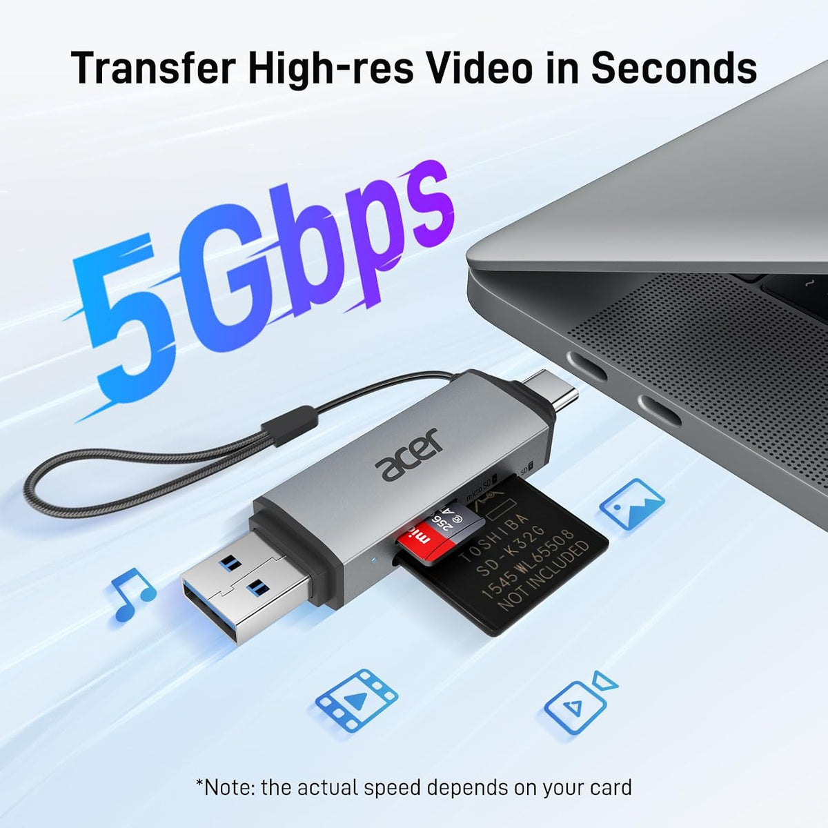 Acer SD Card Reader, USB C & USB 3.0 Memory Card Reader Adapter