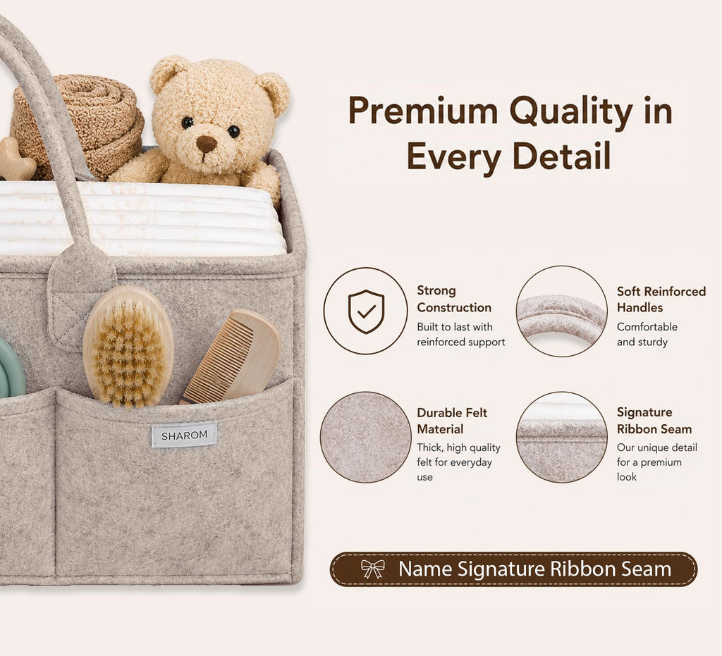 Essential Baby Caddy for Newborns. Spacious, Sturdy & Portable Diaper and Nappy Caddy for Newborn Essentials, Nursery Storage Basket & Organiser for Baby Shower Gifts & Registry Must-Haves Grey