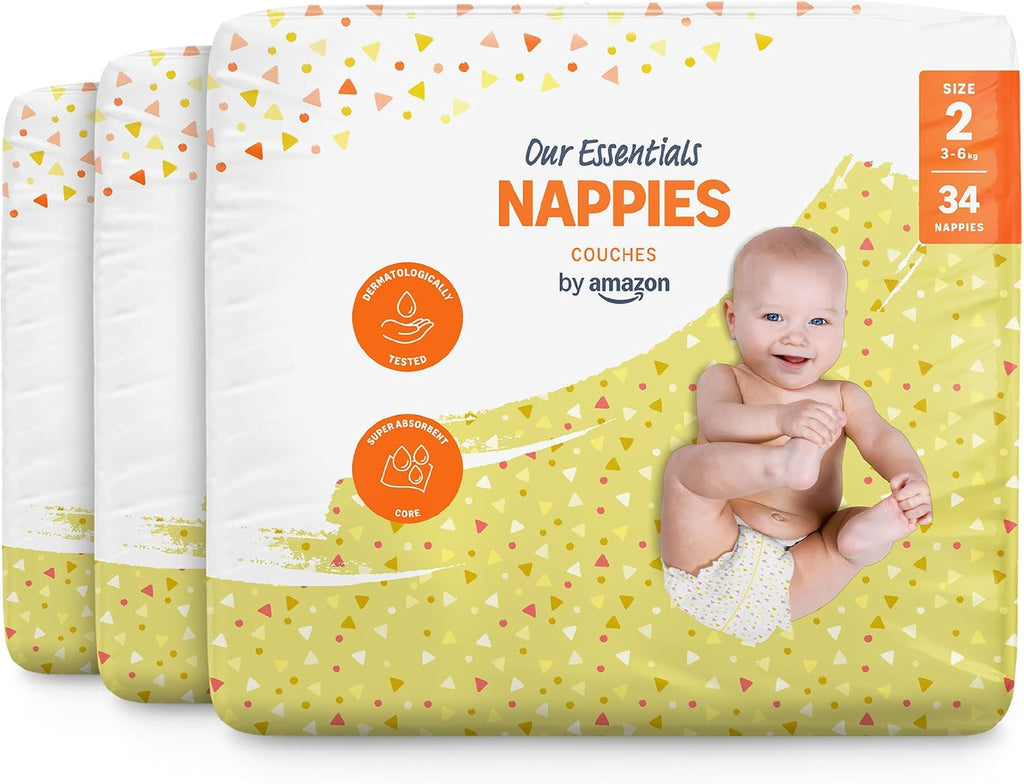 by Amazon Nappies - Size 2 (3-6kg) - 102 count (3 Packs of 34)
