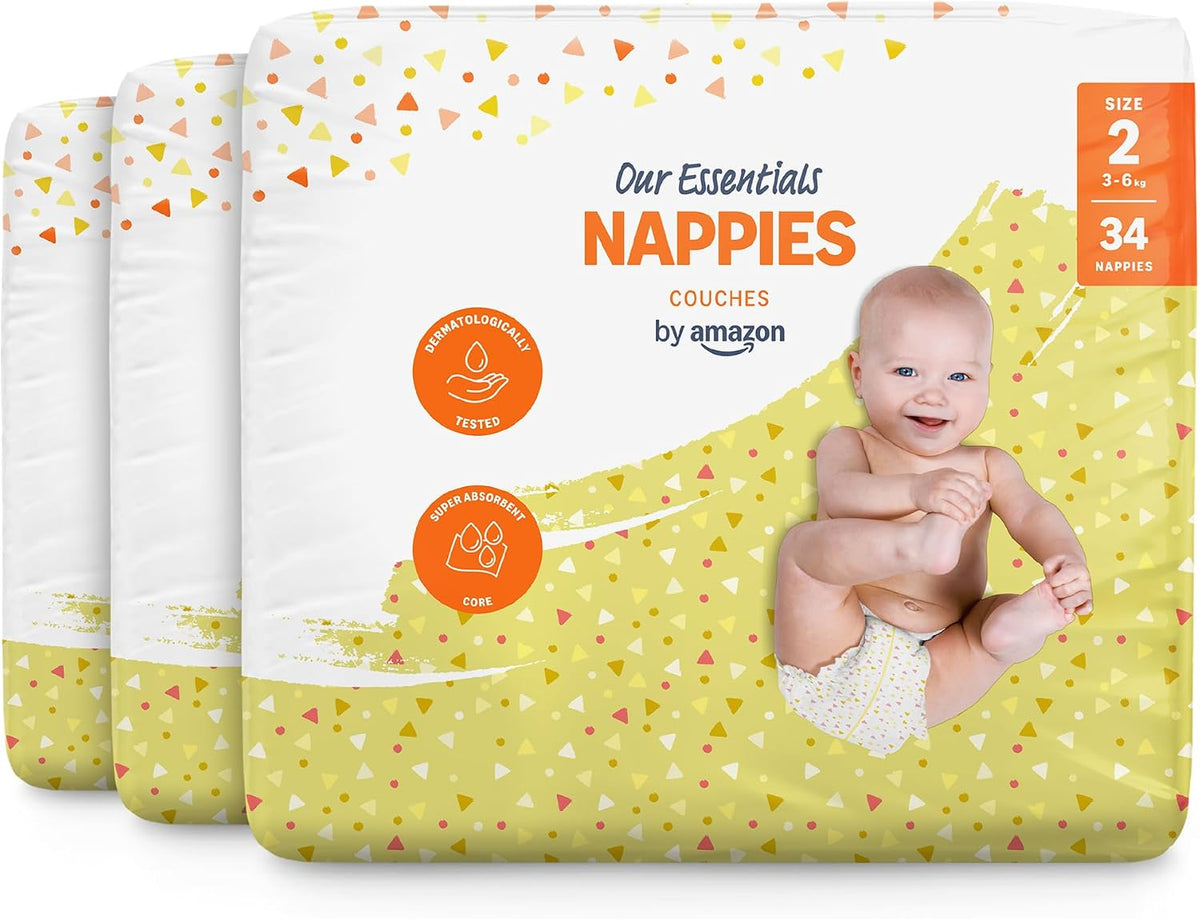 by Amazon Nappies - Size 2 (3-6kg) - 102 count (3 Packs of 34)