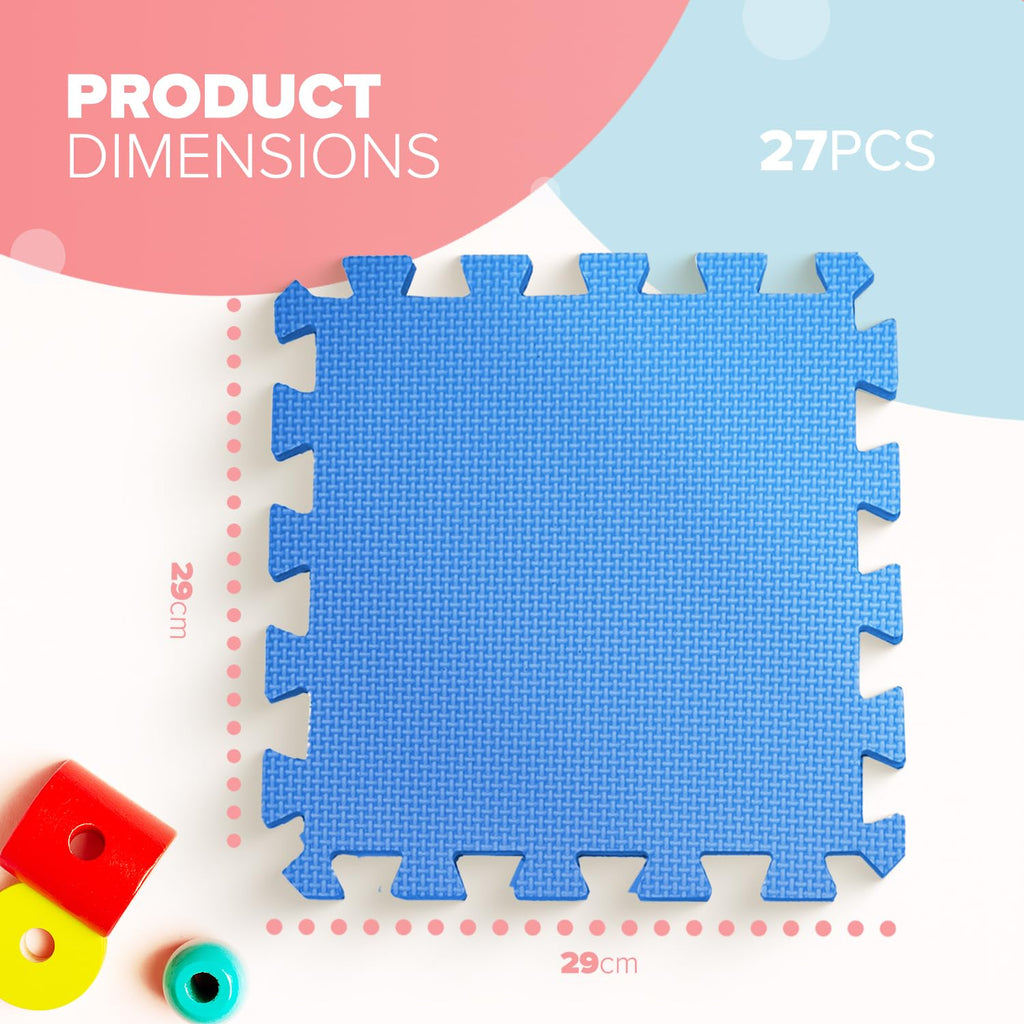 kidoola Foam Baby Play Mat (29x29cm) – Thick & Soft EVA Foam Interlocking Floor Tile Matting for Children – Large Multi Colour, Safe & Comfortable 7mm Thick Play Flooring (27pc)
