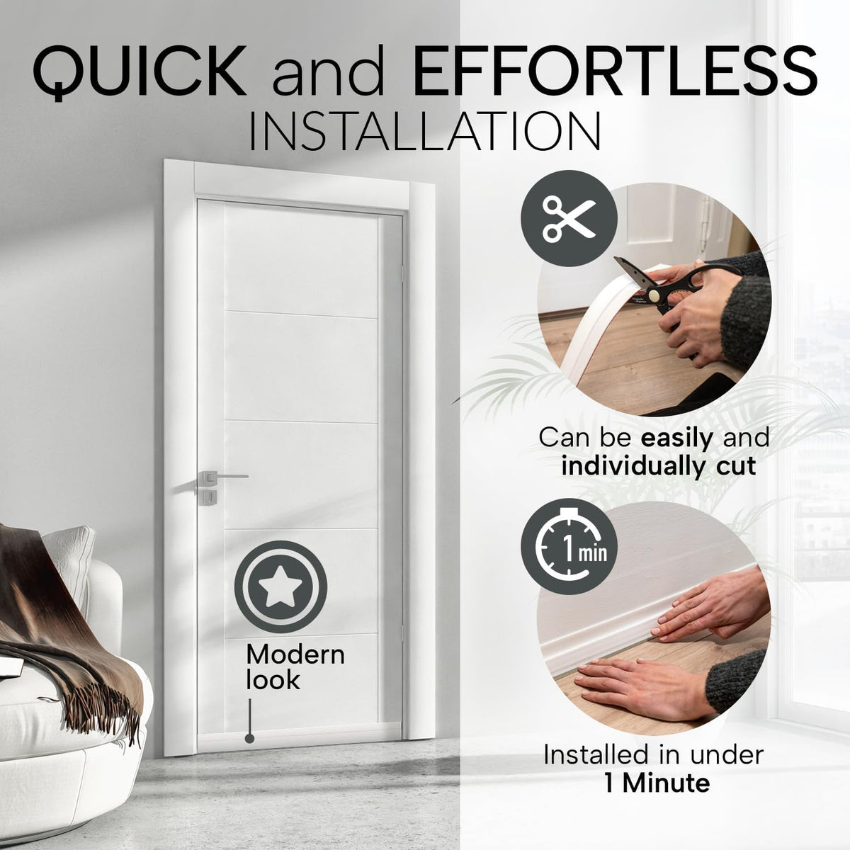 Vellure® Premium Door Draft Excluder Strip - Door Seal for Energy Saving - Quick and Easy Installation - Draught Excluder for Bottom of Door - Ideal for Keeping Out Cold