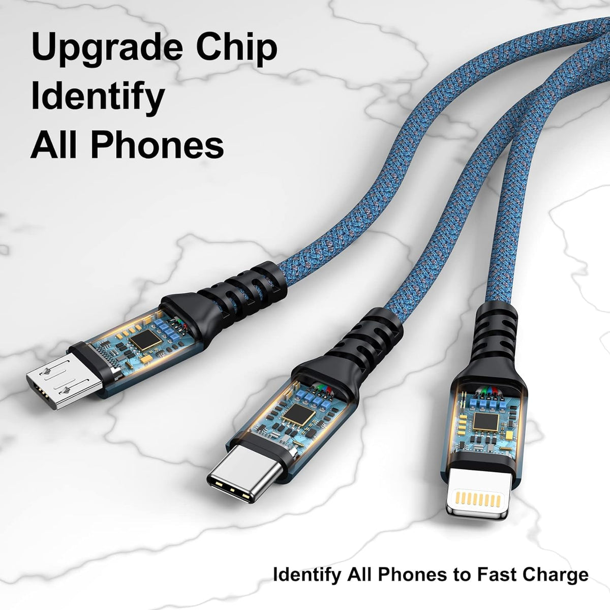 GIANAC Multi Charger Cable [3Pack 1.2M] 3 in 1 Charging Cable Nylon Braided