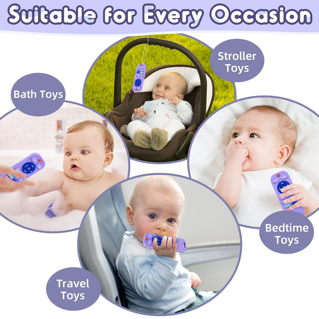 Teething Relief Teethers Toys for Babies 3-6 12 Months Gifts, Silicone Remote Control Baby Teether Bath Toys for 3 6 9 Months Newborn Infant Boy Girl Autism, Food Grade Silicone Sensory Toys, Black