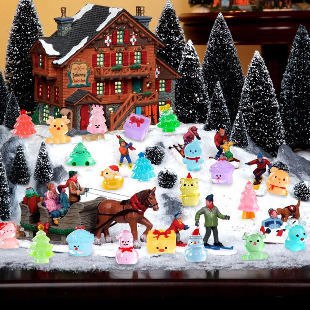 DIYDEC 24pcs Luminous Christmas Mini Resin Tree Figures Toys