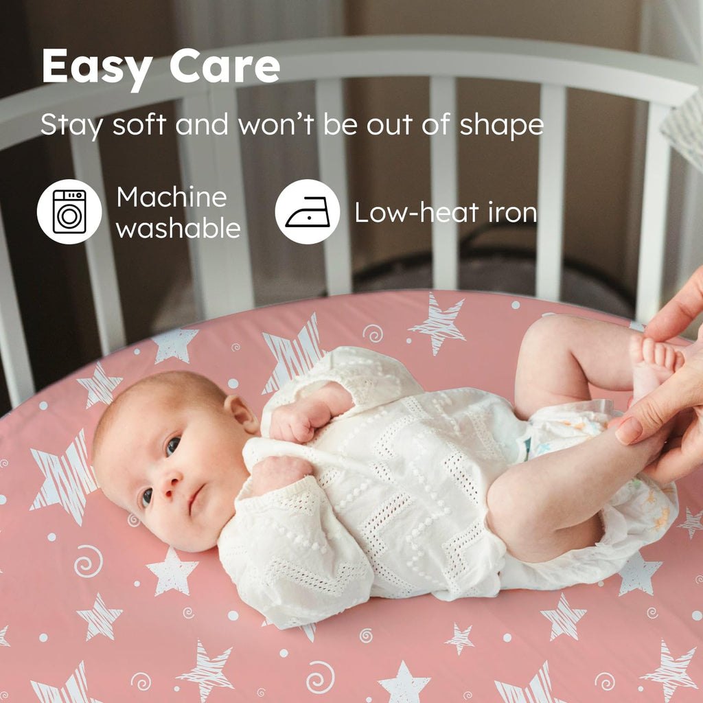 Next to Me Crib Sheets 85x51cm Fitted, 3 Pack Baby Cot Sheets, Ultral Soft & Silky Smooth Microfiber Bedside Crib Fitted Sheets Pink Rainbow
