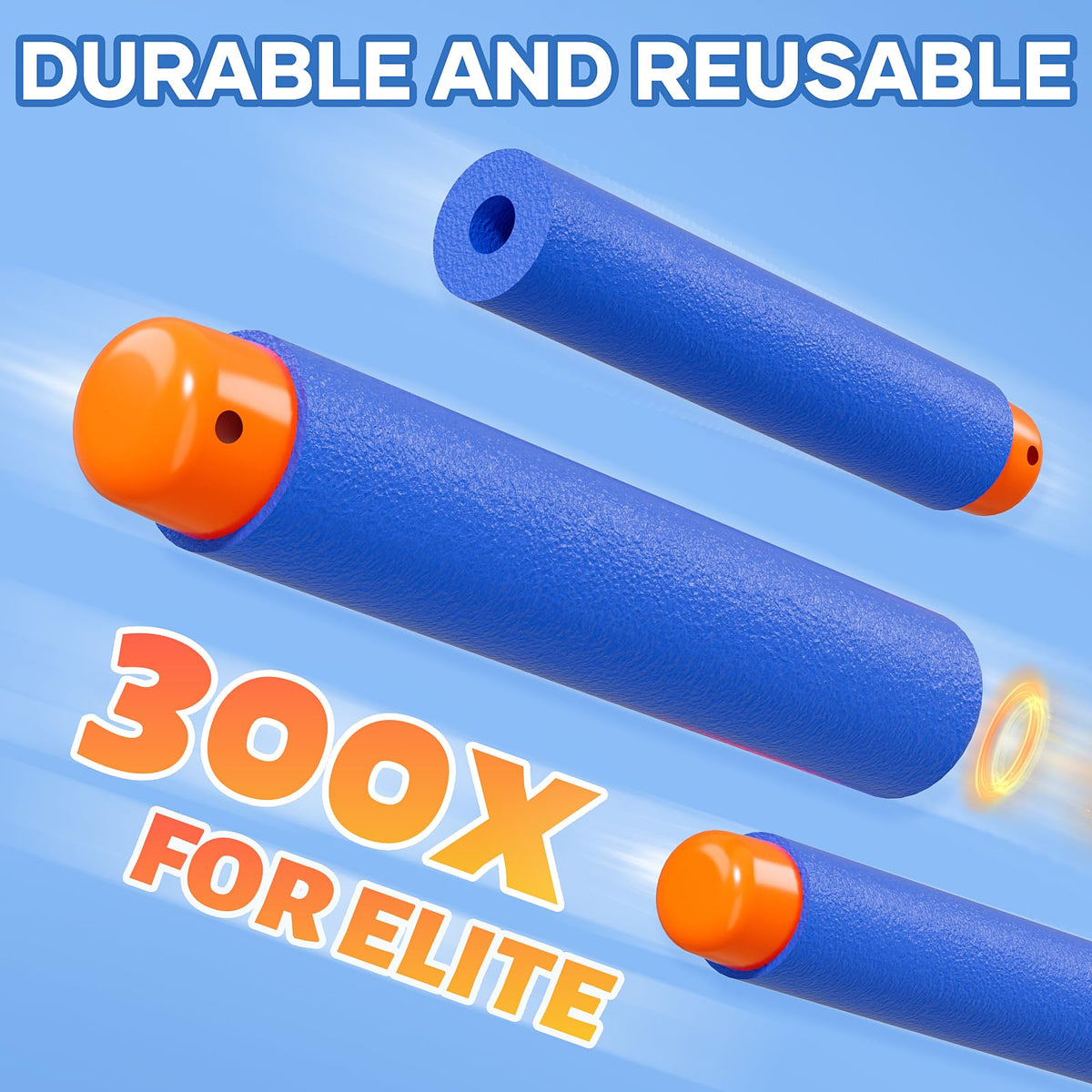 Pokiiulk Refill Darts Bullets Compatible with Nerf Guns N-Strike Elite Series, 300PCS Refill Darts Premium Foam Bullets Pack with Portable Storage Bucket
