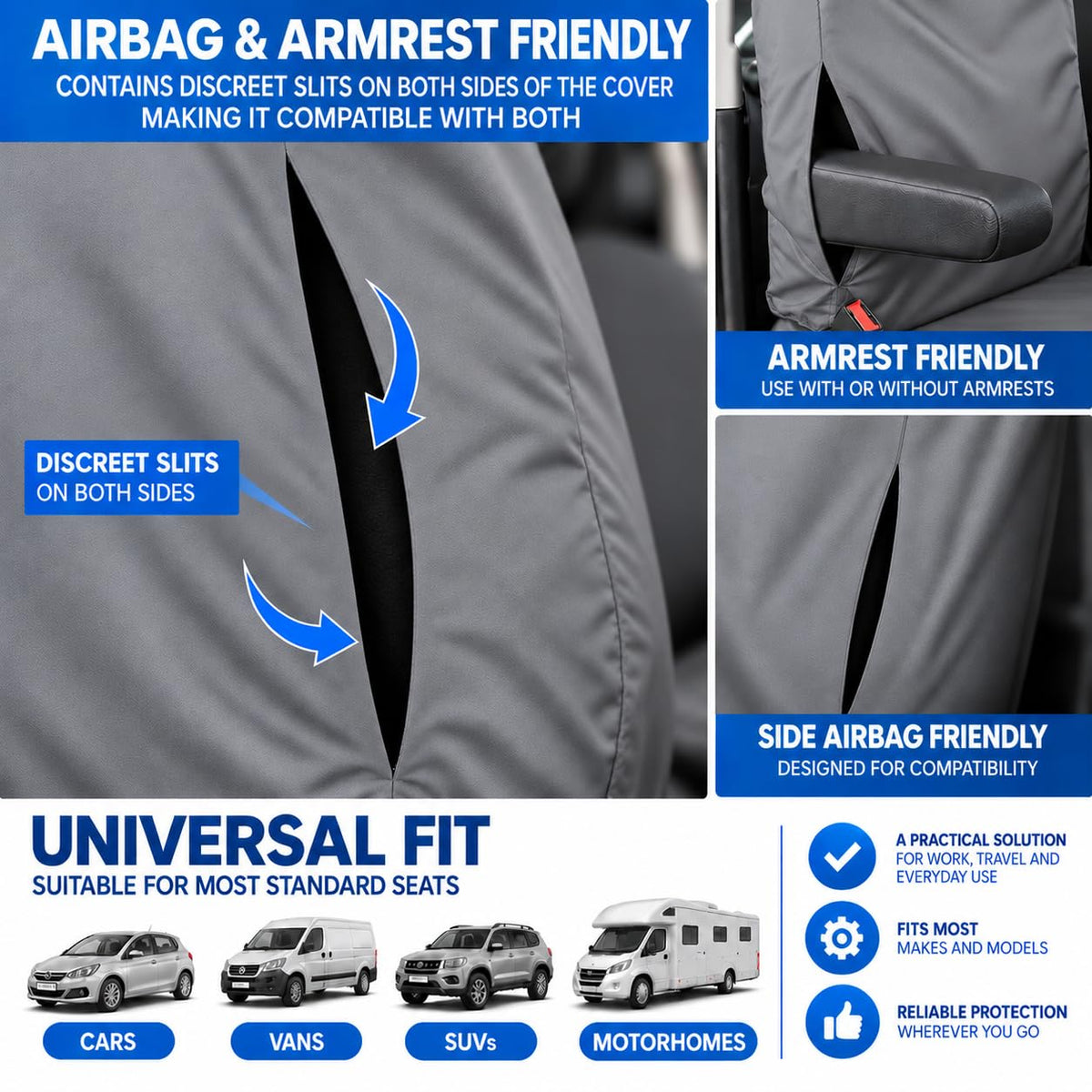 BLKWPSPFP920 Heavy Duty Black Waterproof Car Seat Covers/Protectors - 2 x Fronts