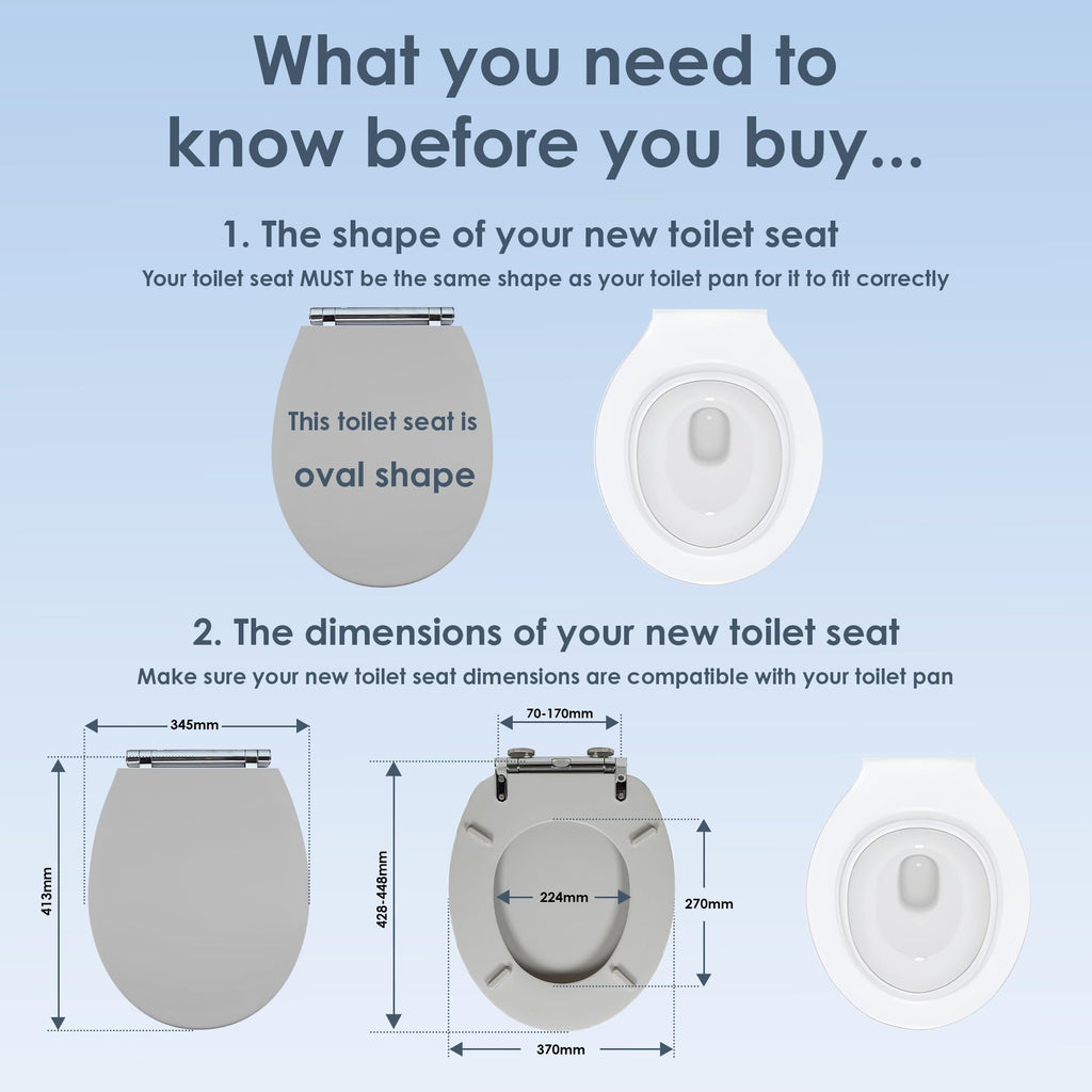 AQUALONA® Luxury Grey Oak Effect Toilet Seat - Soft Close MDF Moulded Wood Seat with Quick Release Button and Durable Hinges - Comfortable, Easy to Clean and Install with Universal Fittings