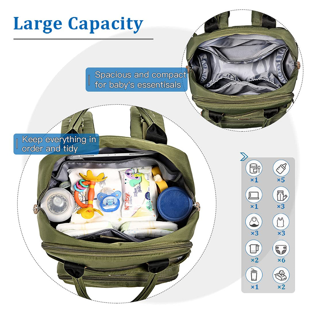 Dikaslon Baby Changing Bag Backpack, Large Nappy Back Pack Multifunction Baby Bags with Portable Changing Mat, Pacifier Holder, and Stroller Straps, for Mom and Dad
