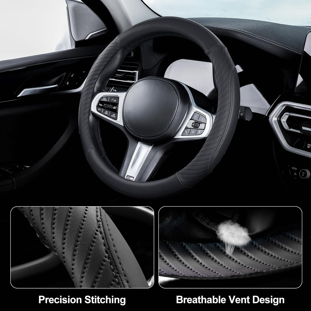Universal Car Steering Wheel Cover Leather 37-38 cm Soft Microfiber - Gray