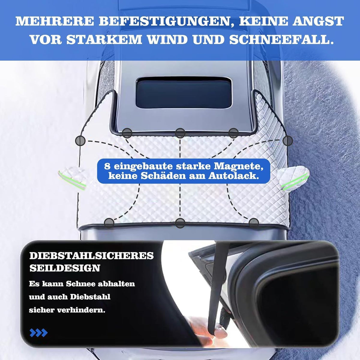 Maxee Car Windscreen Cover with 8 Magnetic, Enlarged Winter Snowproof Windshield Cover with Side Mirror Cover, Frost Guard for SUV Trucks Large Vehicles