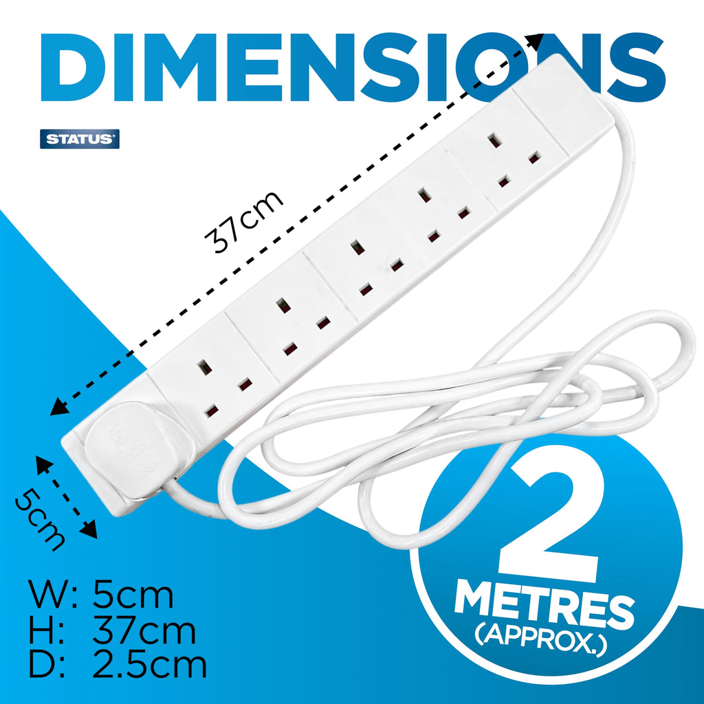 STATUS 4 Socket Extension Lead, 2m Black 13A Power Strip for Home or Office Use (S4W2MBL1PK4)