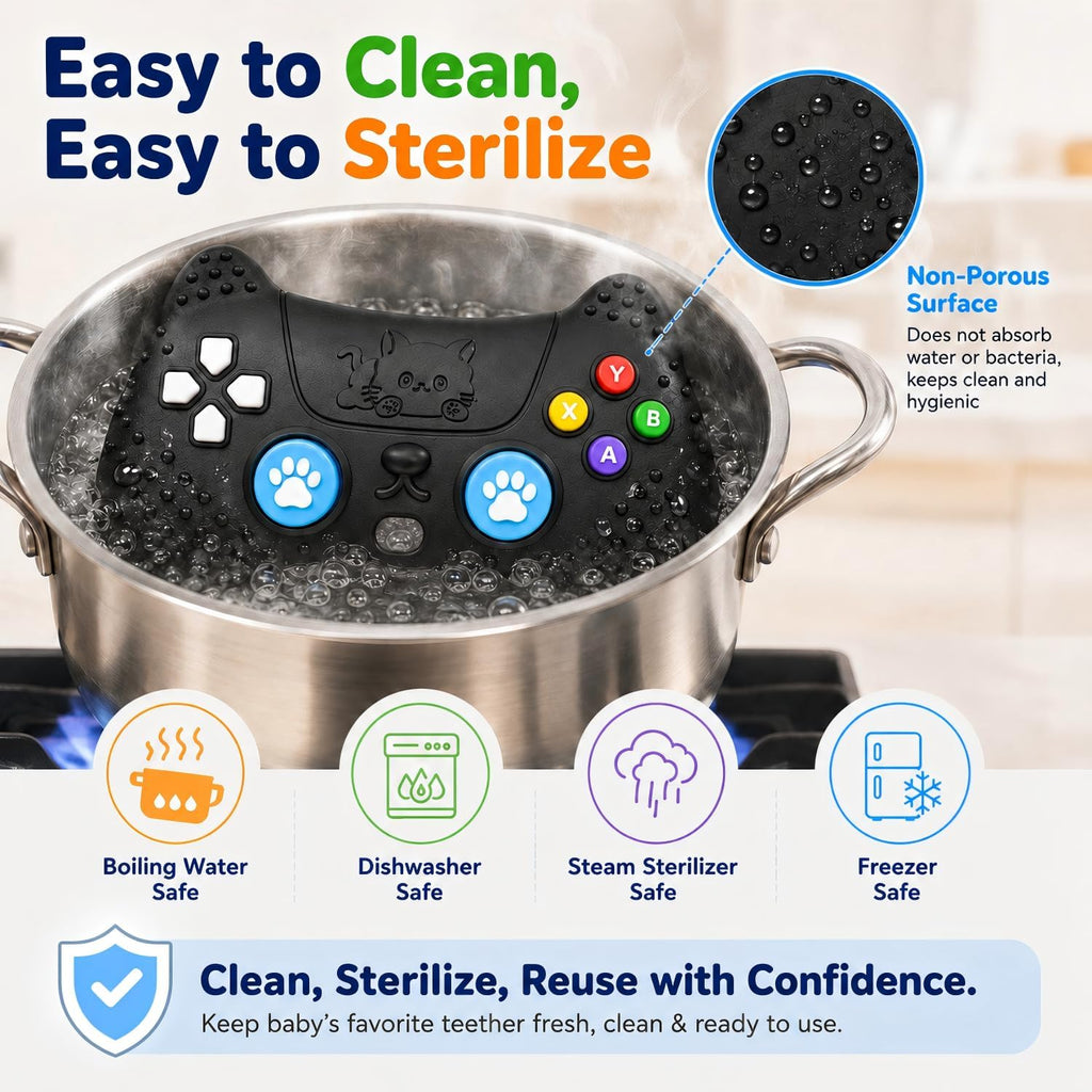 Teething Relief Teethers Toys for Babies 3-6 12 Months Gifts, Silicone Remote Control Baby Teether Bath Toys for 3 6 9 Months Newborn Infant Boy Girl Autism, Food Grade Silicone Sensory Toys, Black
