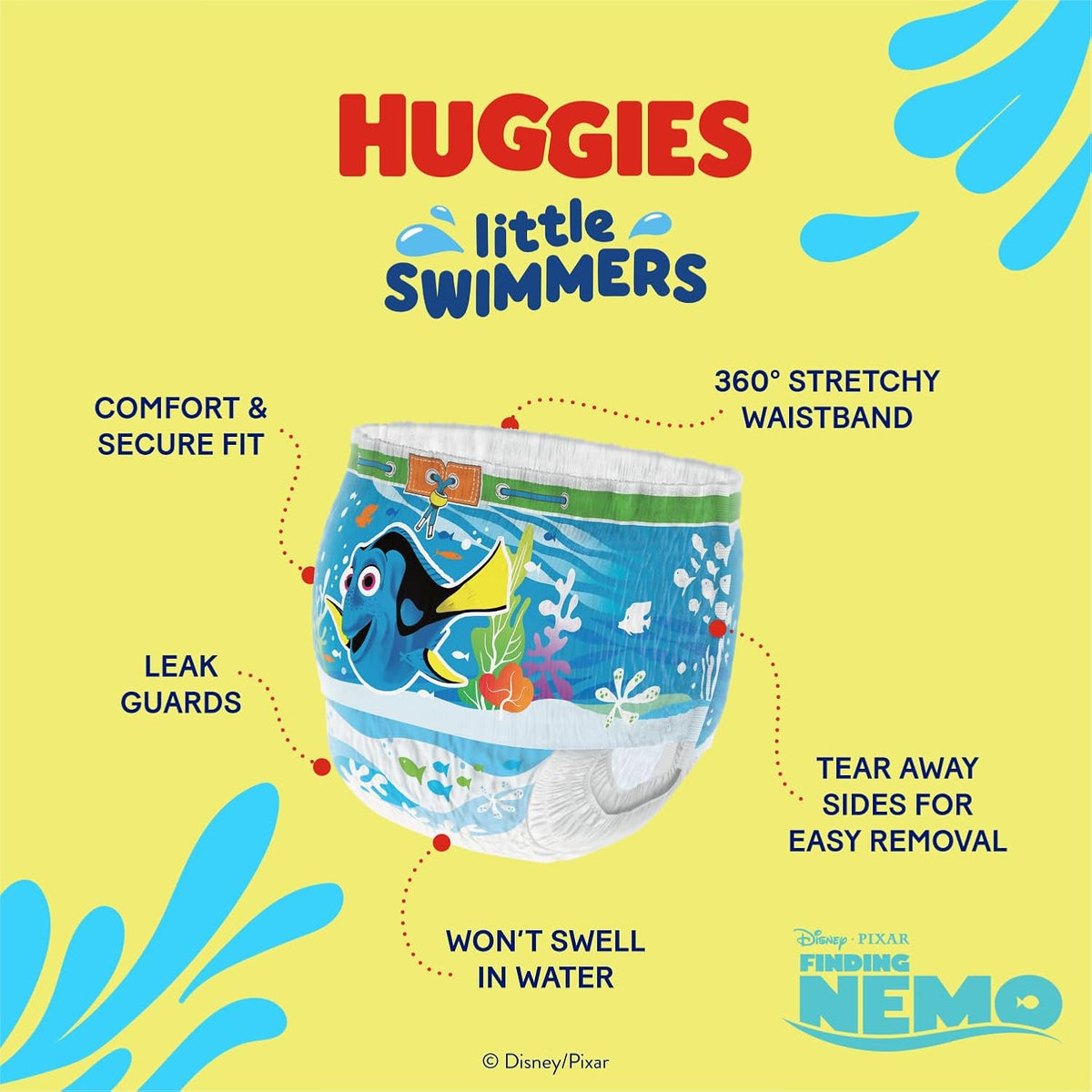 Huggies Little Swimmers, Swim Nappies - Size 3-4, 36 Baby Swim Pants - Leak Guards and Stretchy Waistband Protect Without Swelling - Tear Sides for Easy Removal