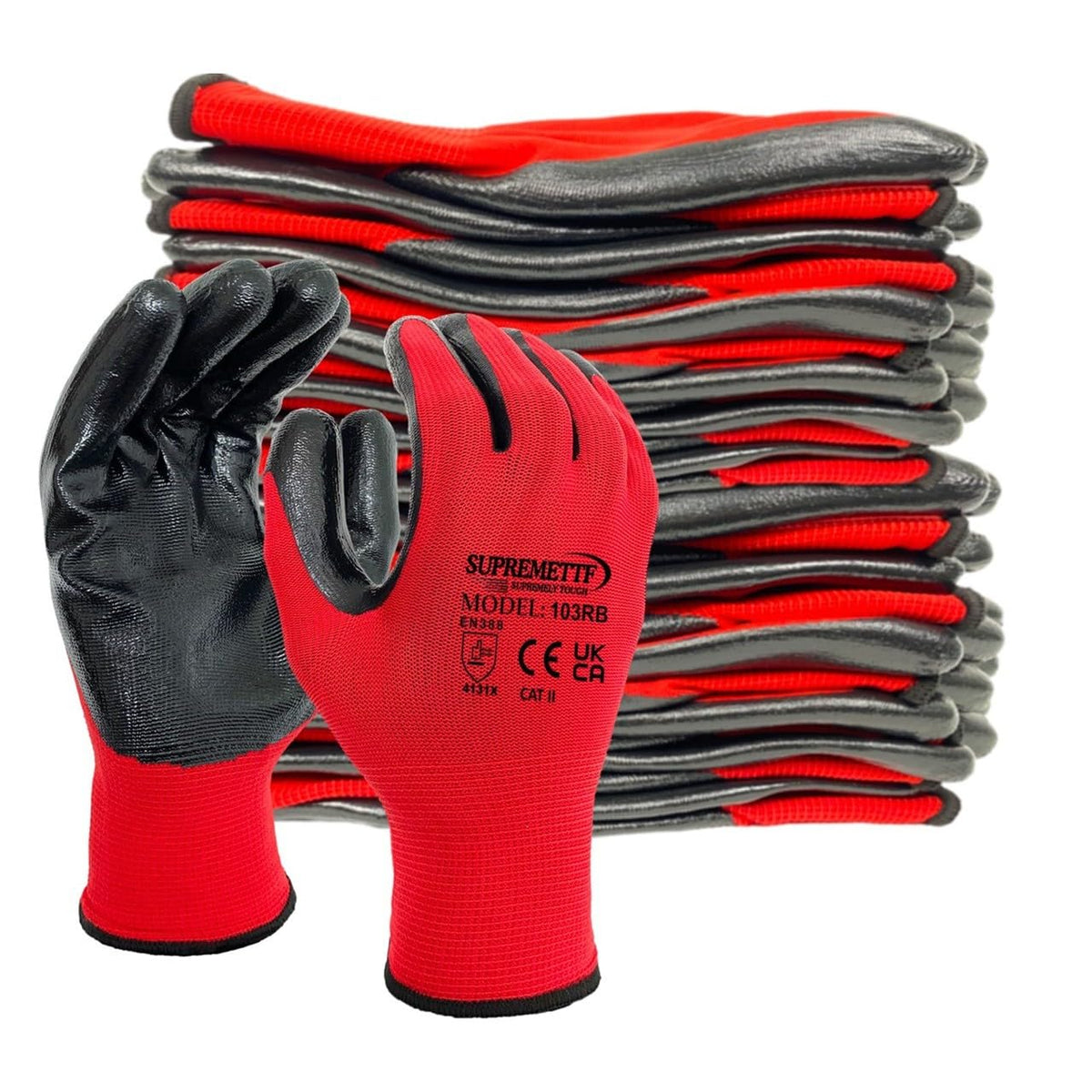 24 Pairs PREMIUM NITRILE COATED Red Nylon Work Gloves Builders Gardening Grip (Large [Size 9])