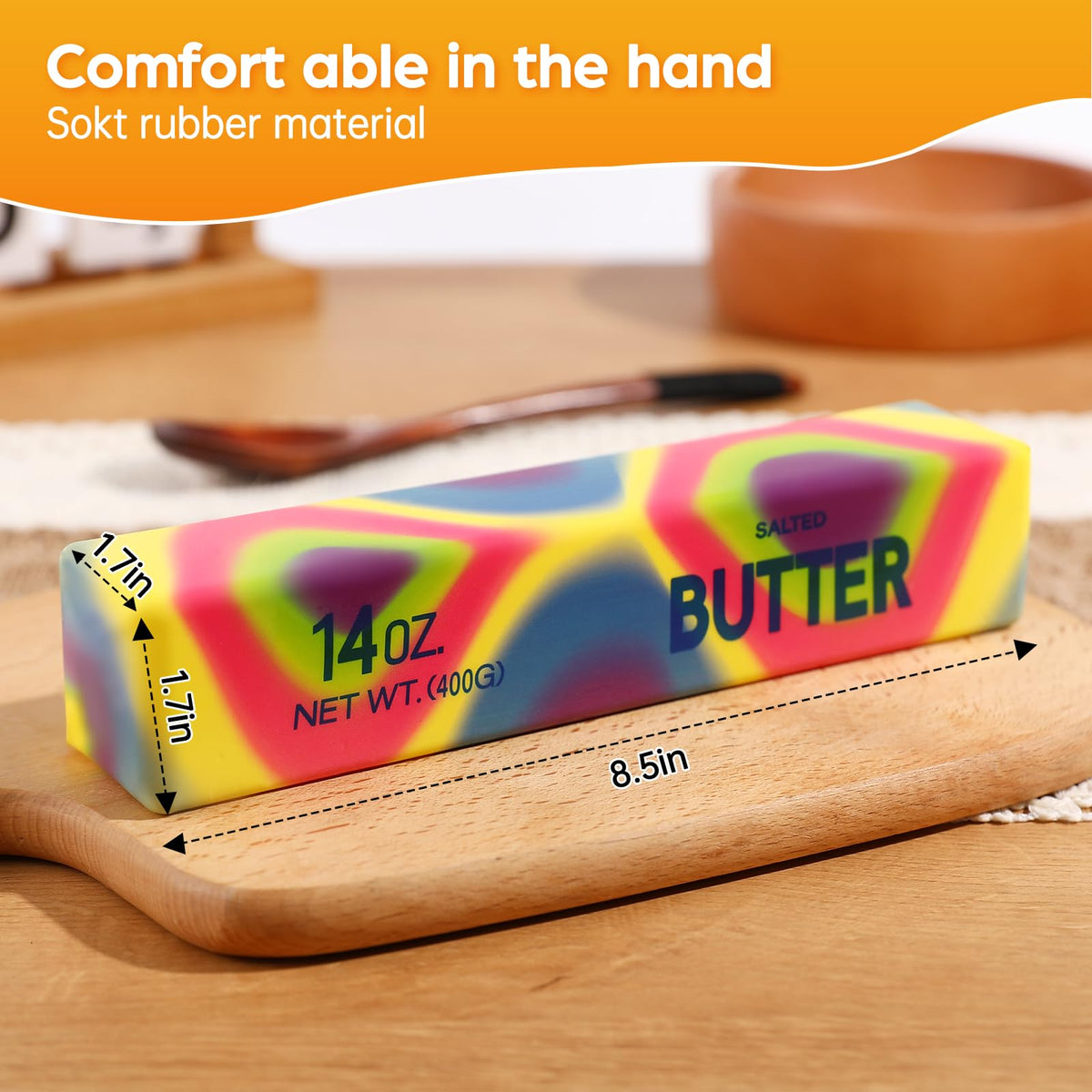 Big Butter Squishy,Giant Squishies Butter 14 OZ,Jumbo Slow Rising Squeeze Toys,Large Soft PU Foam Fidget Toys for Anxiety & Sensory Stress Relief 8.7*1.8*1.8 Inch (Big-Yllow Butter 1Pack)