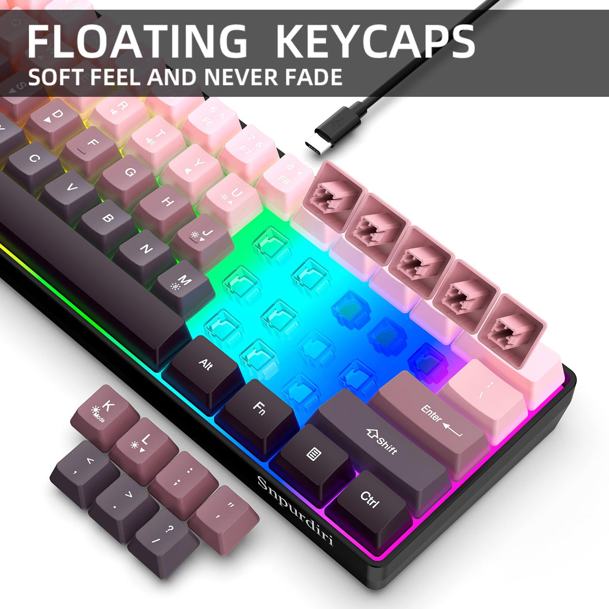 Snpurdiri 2.4G 60% Wireless Gaming Keyboard and Mouse Combo (White-Grey)