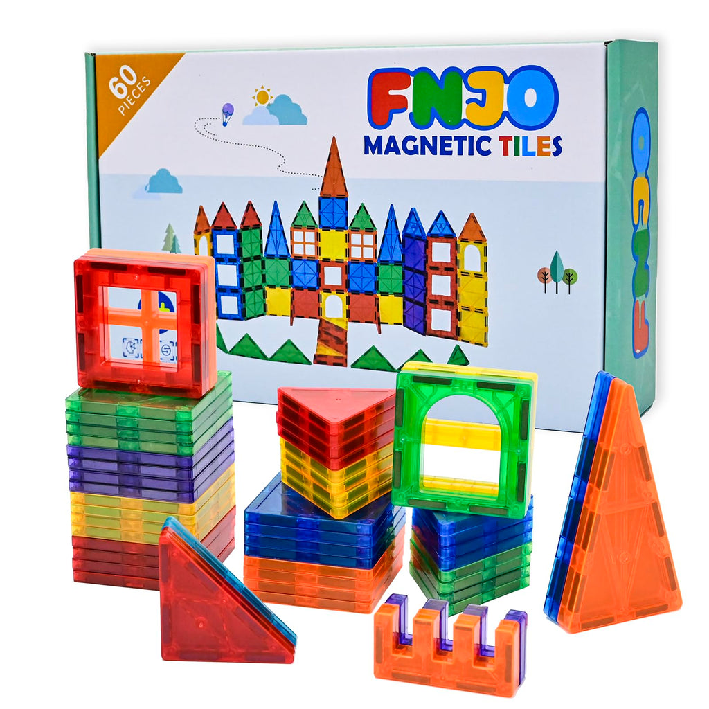 FNJO Mini Magnetic Tiles, 60PCS STEM Building Blocks Toy for Kids