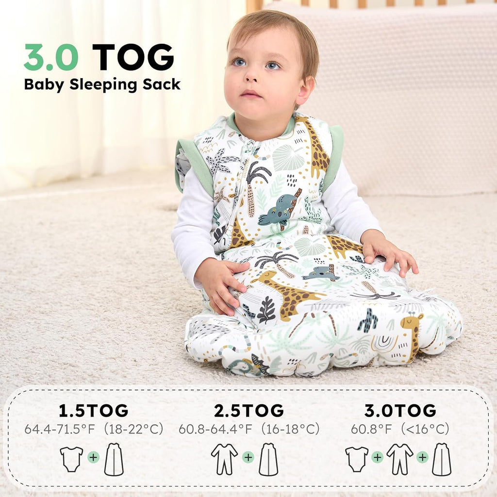 Yoofoss Baby Sleeping Bag 3.0 TOG - 6-12 Months Winter Sleeping Bag Baby with Removable Long Sleeves 100% Organic Cotton Sleep Sack Newborn Infant Toddler Giraffe